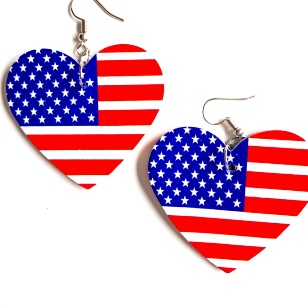 Heart Shaped American flag earrings